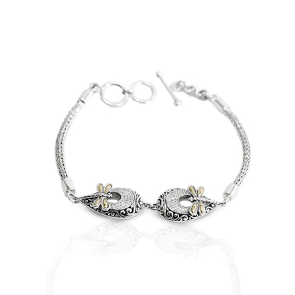dragonfly bracelet 925 sterling silver decorated with 18K gold and white zircon