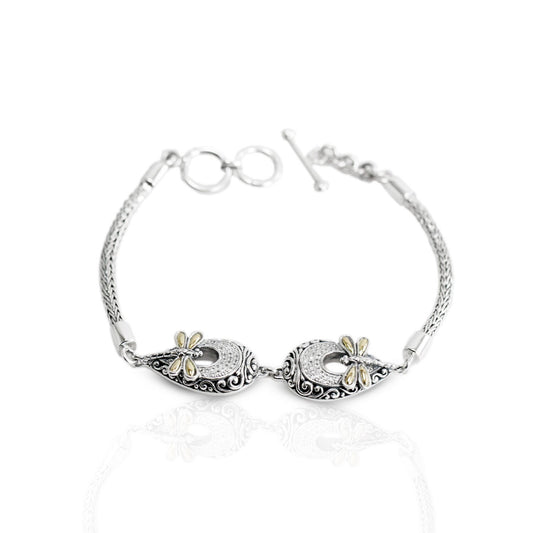 dragonfly bracelet 925 sterling silver decorated with 18K gold and white zircon