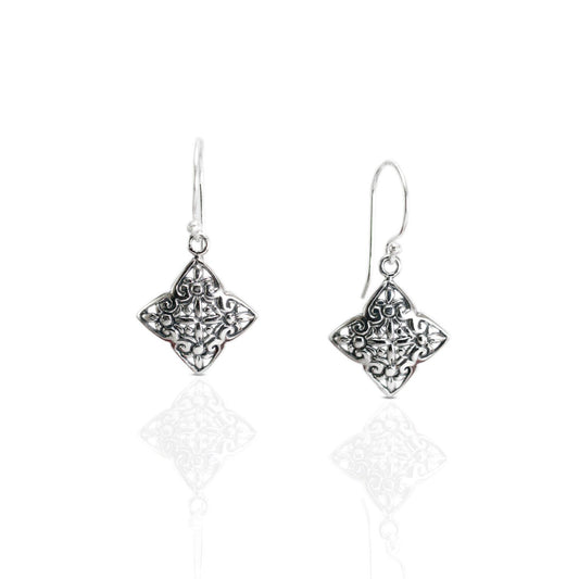 clover leaf earrings 925 sterling silver decorated with open work filigree