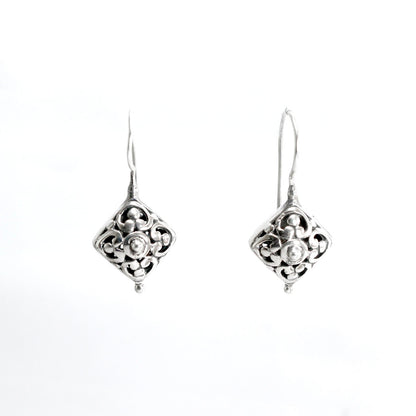 Antique earrings drop 925 sterling silver decorated with open work filigree