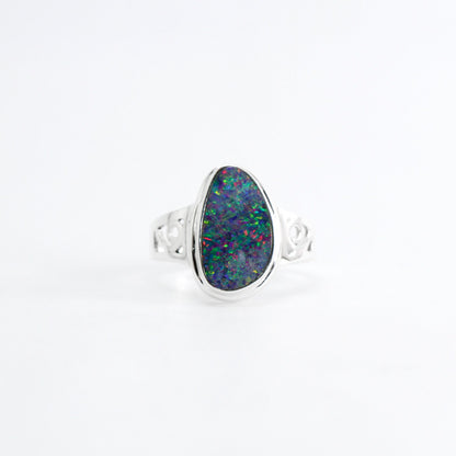 Australian fire opal ring set in 925 sterling silver ring, split shank ring