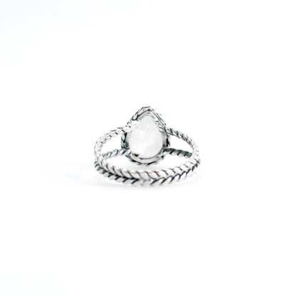 Moonstone ring 925 sterling silver, split shank ring, tear drop ring