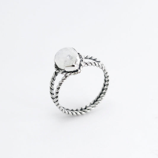 Moonstone ring 925 sterling silver, split shank ring, tear drop ring