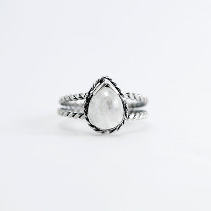 Moonstone ring 925 sterling silver, split shank ring, tear drop ring