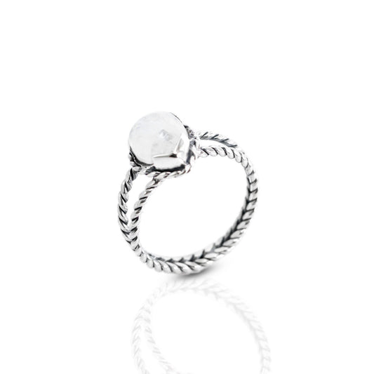 Moonstone ring 925 sterling silver, split shank ring, tear drop ring