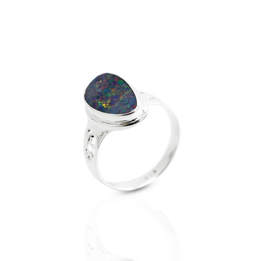 Australian fire opal ring set in 925 sterling silver ring, split shank ring