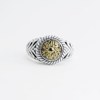 signet ring 925 sterling silver with 18K gold and open work filigree