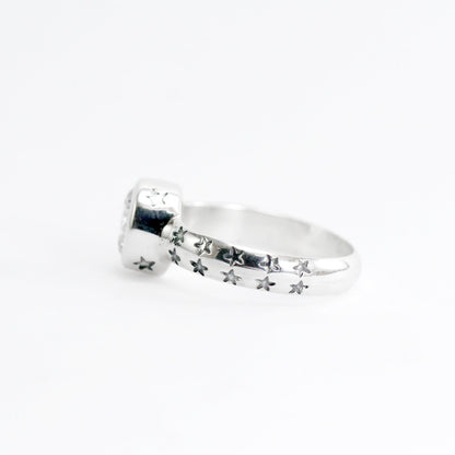Bezel set ring 925 sterling silver with genuine white crystal zircon, solitaire zircon ring
