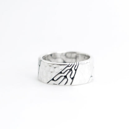 wide band ring 925 sterling silver with iconic woven chain carving and hummer finishing