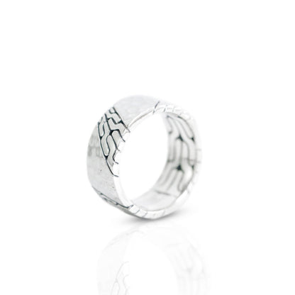 wide band ring 925 sterling silver with iconic woven chain carving and hummer finishing