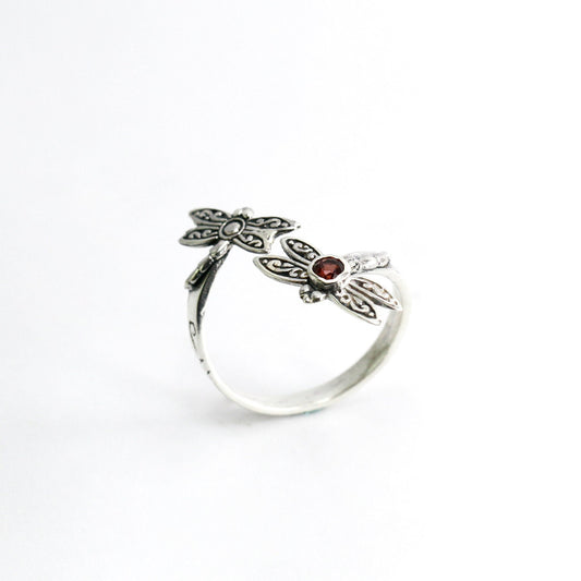 bypass ring 925 sterling silver with amethyst and filigree dragonfly