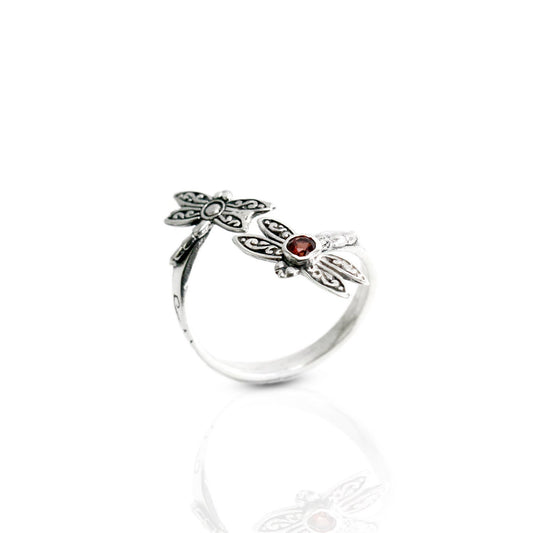 bypass ring 925 sterling silver with amethyst and filigree dragonfly