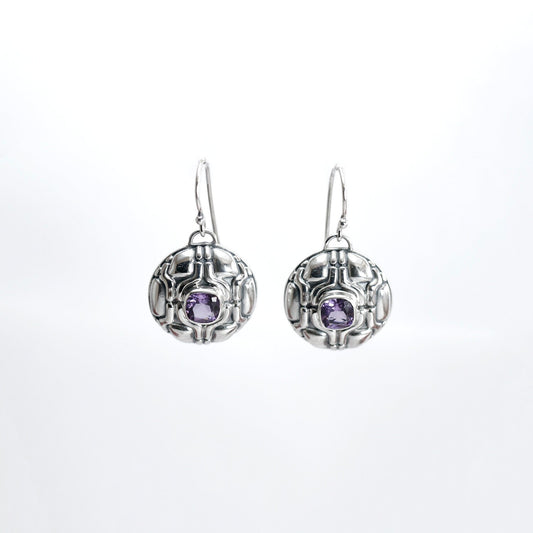 Amethyst earrings 925 sterling silver atomic art shape