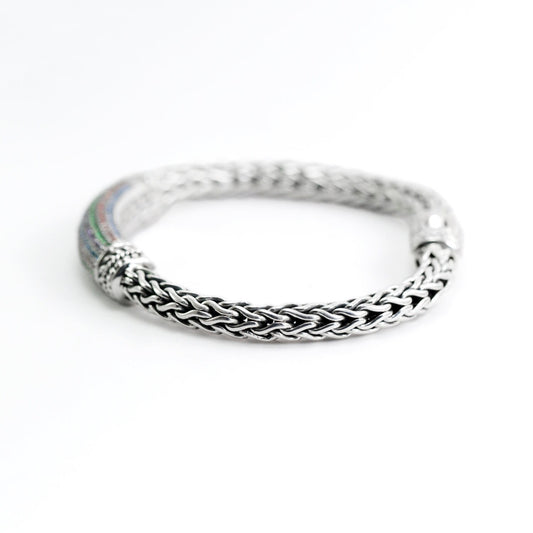 High Quality Bali handmade woven Dragon Bone chain 925 sterling silver bracelet 7.5" inch length decorated with genuine stone