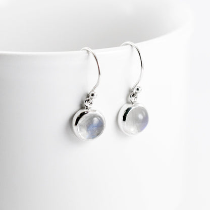 Round Moonstone earrings set in 925 sterling silver round dangle decorated with filigree edge