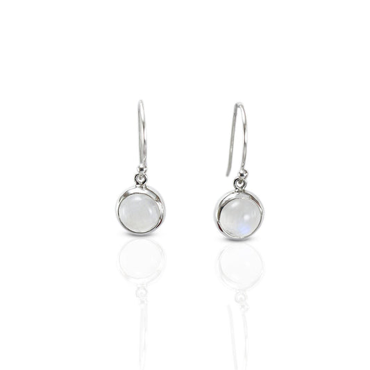 Round Moonstone earrings set in 925 sterling silver round dangle decorated with filigree edge