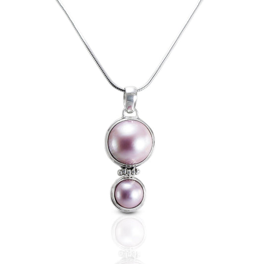 Pink mabe pearl pendant set in 925 sterling silver, sister pendant with pearl