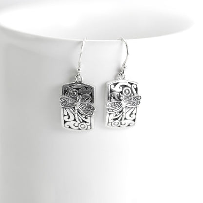 Dragonfly earrings 925 sterling silver dangle drop earring open work filigree