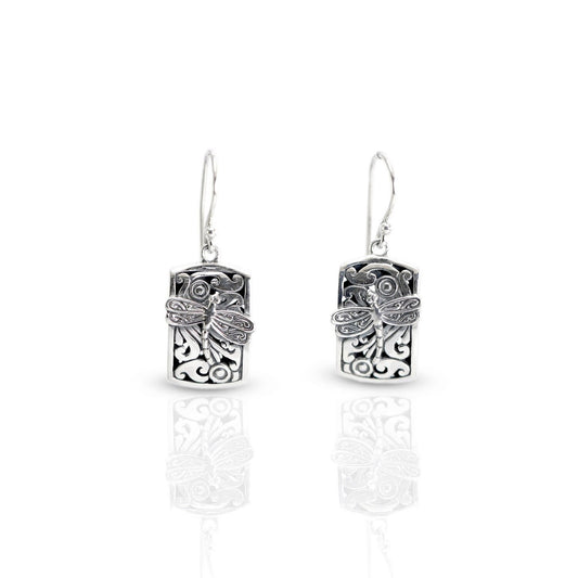 Dragonfly earrings 925 sterling silver dangle drop earring open work filigree