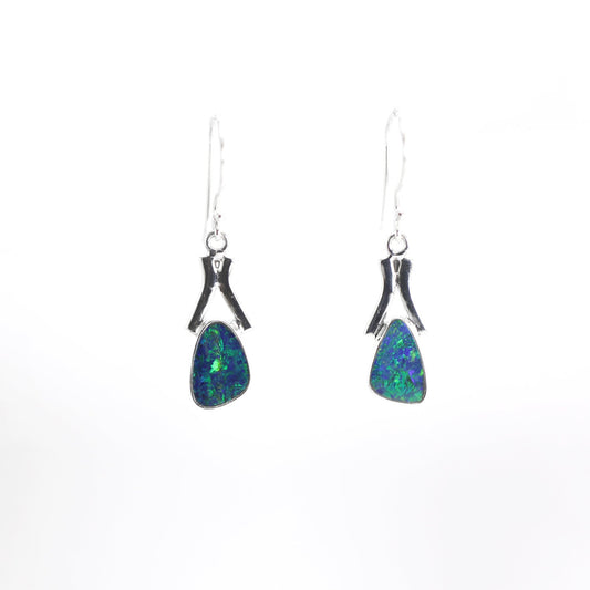 Blue opal earrings dangle set in 925 sterling silver, fire opal earrings