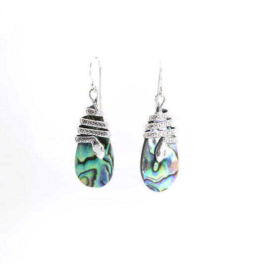 Snake earrings 925 sterling silver with Abalone shell, Paua shell earrings