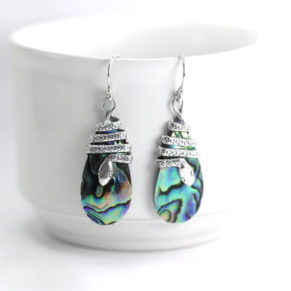 Snake earrings 925 sterling silver with Abalone shell, Paua shell earrings