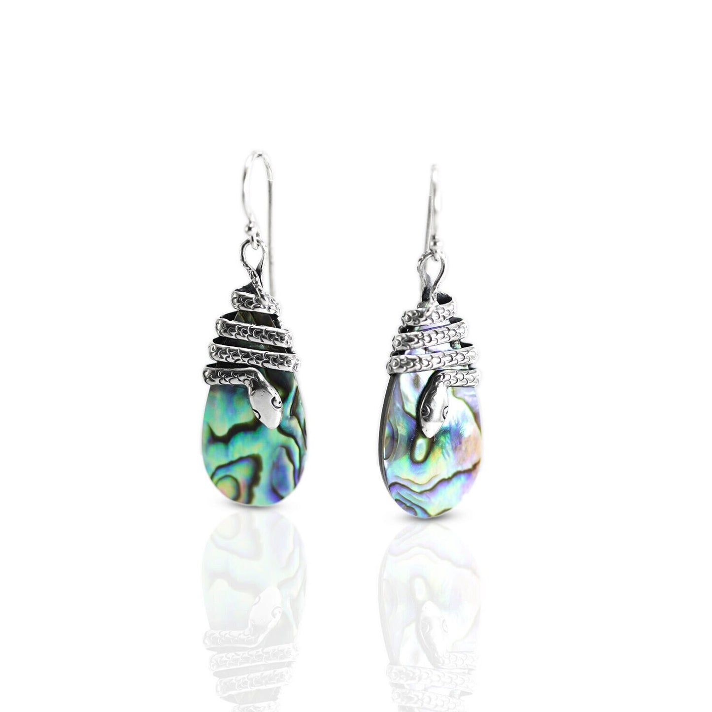 Snake earrings 925 sterling silver with Abalone shell, Paua shell earrings