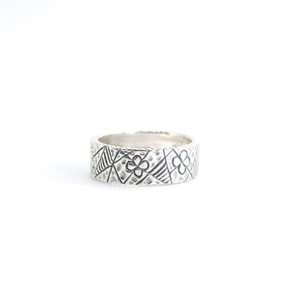 wide band silver ring 925 sterling silver decorated with boho style
