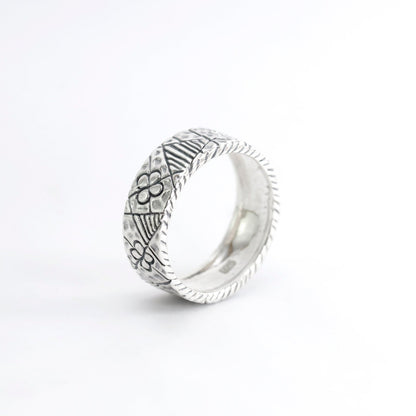 wide band silver ring 925 sterling silver decorated with boho style