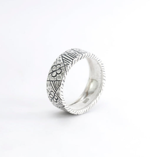 wide band silver ring 925 sterling silver decorated with boho style