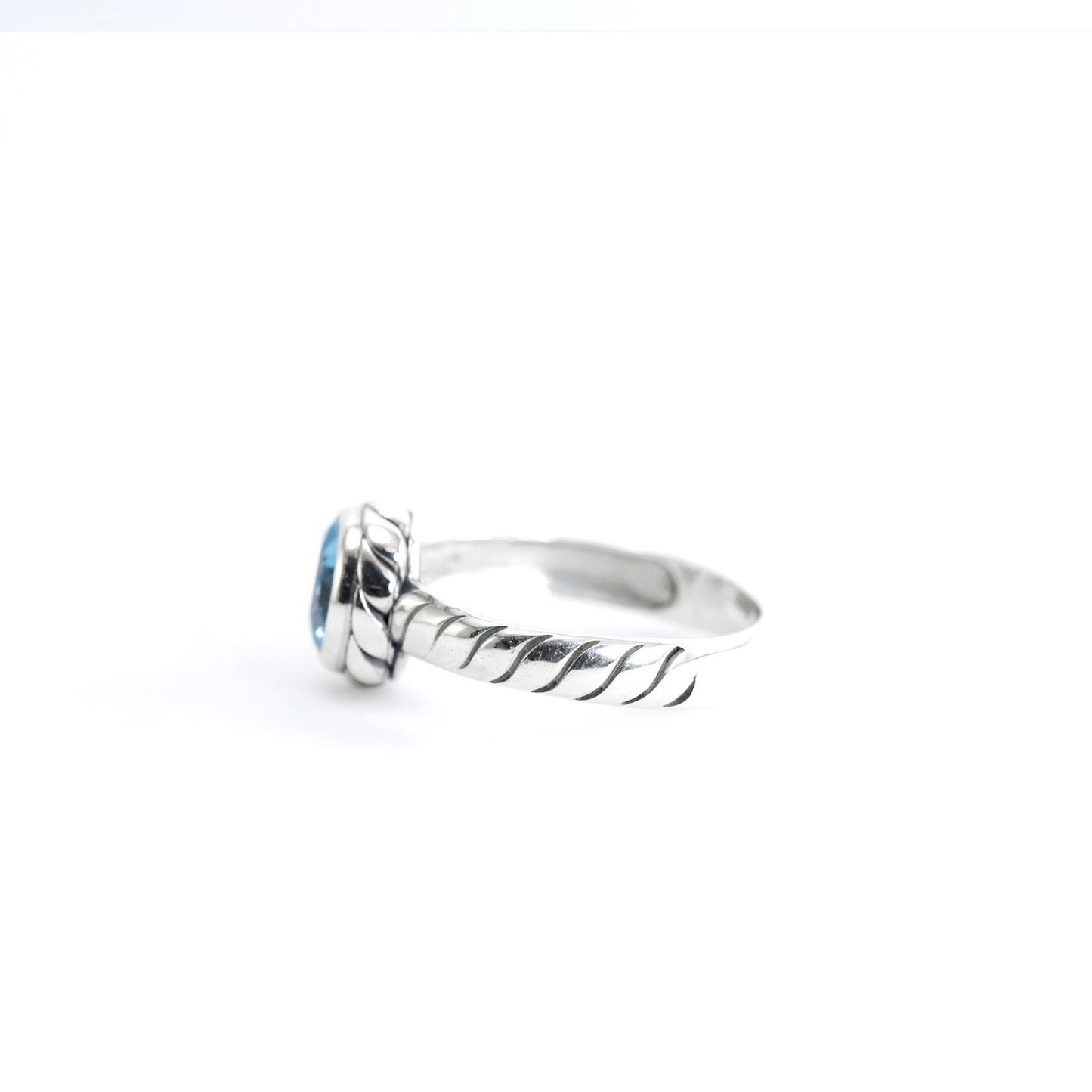 Blue topaz ring 925 sterling silver, round topaz ring, cable ring