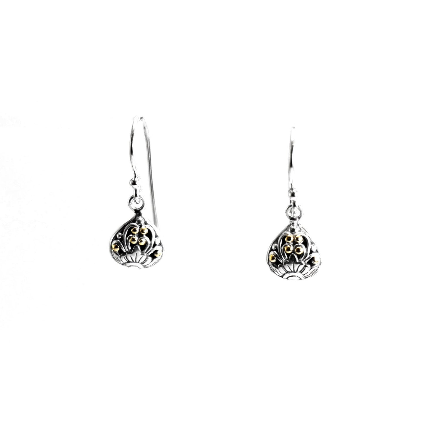 silver earrings dangle drop 925 sterling silver earrings decorated with handcrafted filigree and 18K Gold