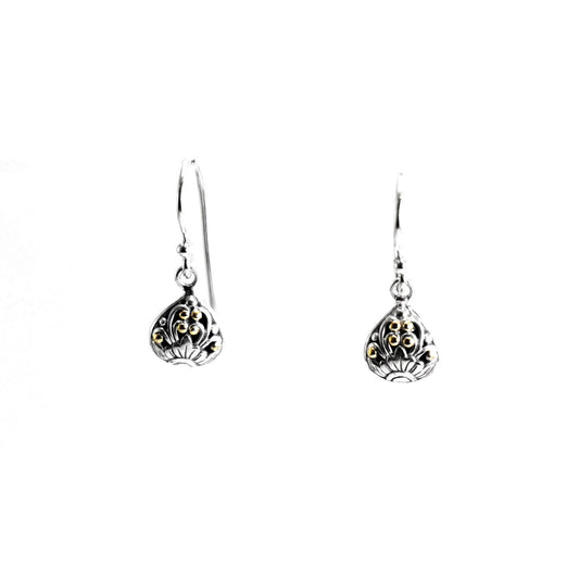 silver earrings dangle drop 925 sterling silver earrings decorated with handcrafted filigree and 18K Gold