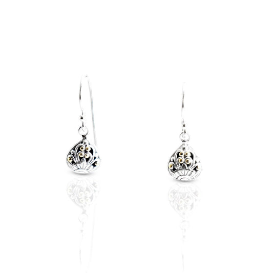silver earrings dangle drop 925 sterling silver earrings decorated with handcrafted filigree and 18K Gold