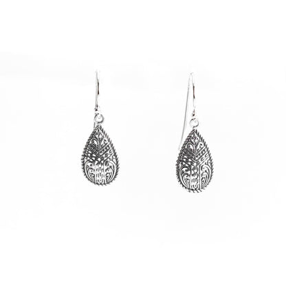 dangle drop filigree earrings in 925 sterling silver, Bali carving silver earrings dangle