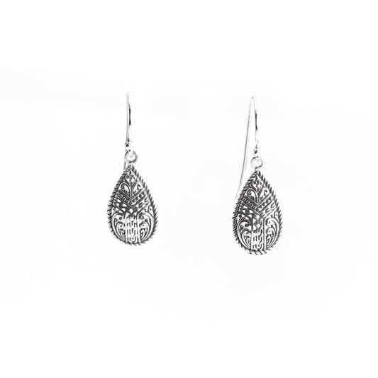 dangle drop filigree earrings in 925 sterling silver, Bali carving silver earrings dangle
