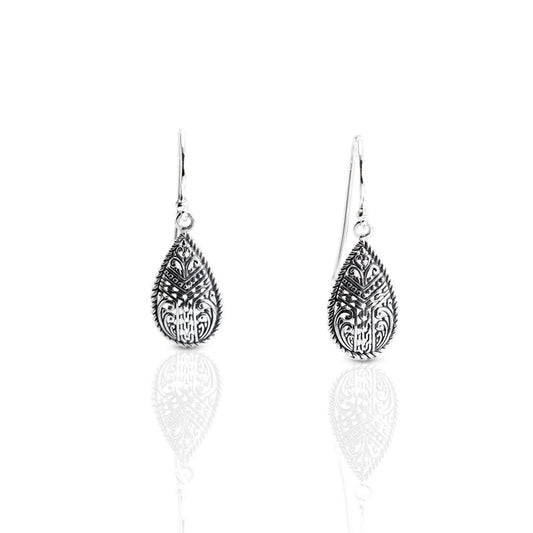 dangle drop filigree earrings in 925 sterling silver, Bali carving silver earrings dangle