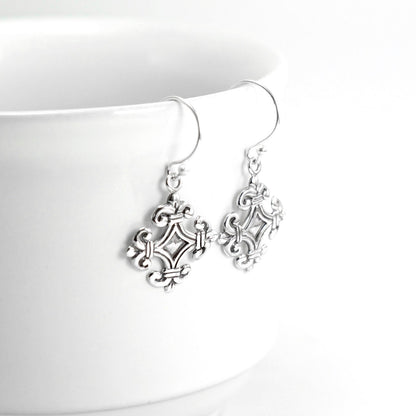Cross earrings dangle 925 sterling silver antique finishing