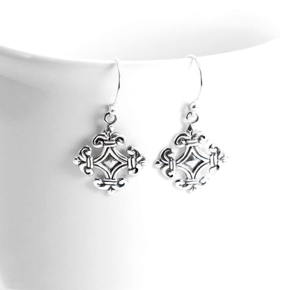 Cross earrings dangle 925 sterling silver antique finishing