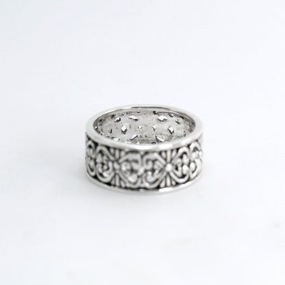 wide band silver ring 925 sterling silver decorated with open work filigree