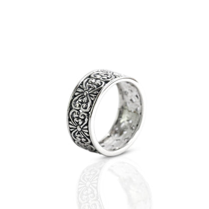wide band silver ring 925 sterling silver decorated with open work filigree