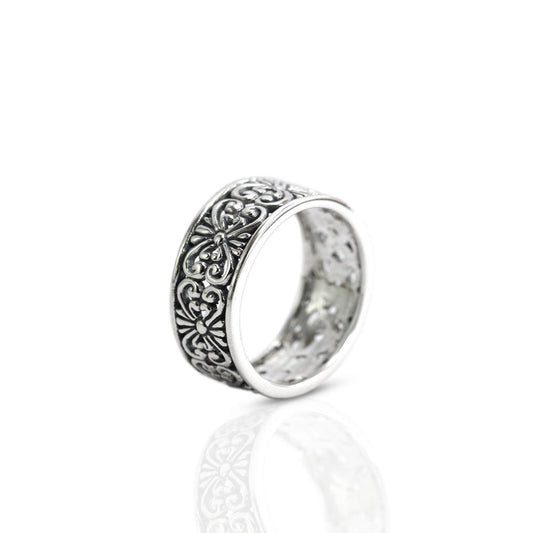 wide band silver ring 925 sterling silver decorated with open work filigree
