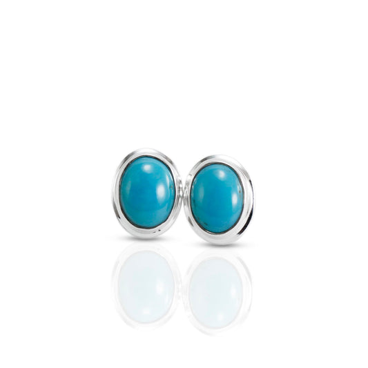 Oval Turquoise stud earrings set in 925 sterling silver, 7*9 mm oval turquoise