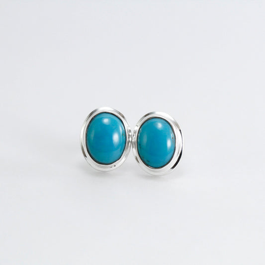 Oval Turquoise stud earrings set in 925 sterling silver, 7*9 mm oval turquoise