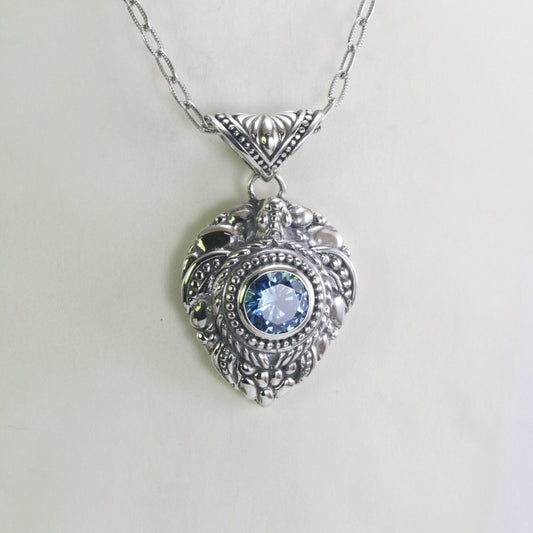 silver turtle pendant 925 sterling silver with 925 sterling silver decorated with genuine white topaz and swirl filigree