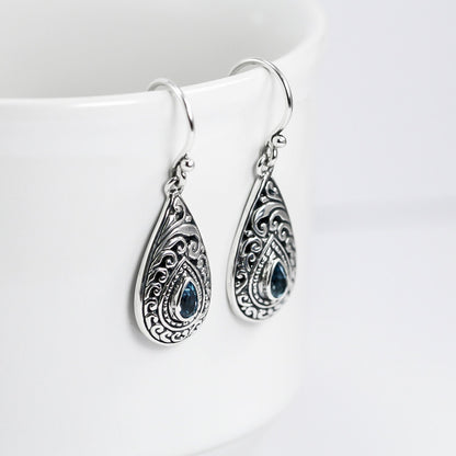 blue topaz earrings 925 sterling silver with filigree ornament
