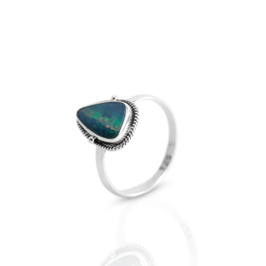 Fire Opal ring 925 sterling silver bezel set decorated with cable edge