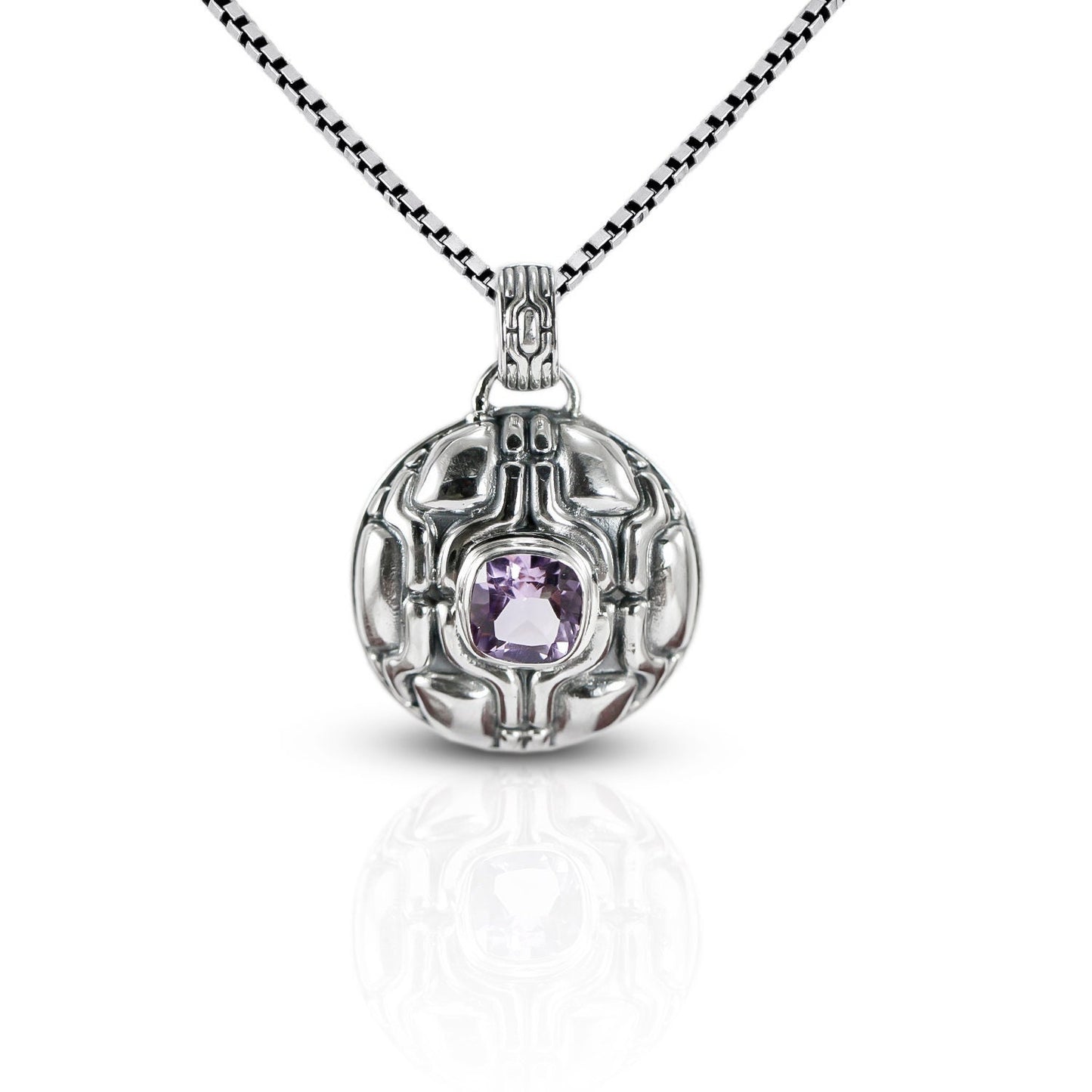 Amethyst pendant 925 sterling silver geometry ornament round shape