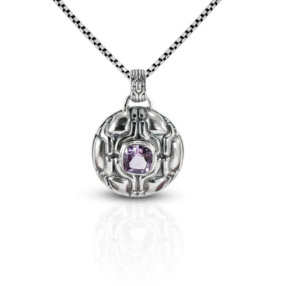 Amethyst pendant 925 sterling silver geometry ornament round shape