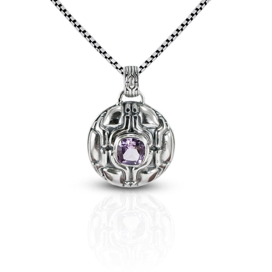 Amethyst pendant 925 sterling silver geometry ornament round shape